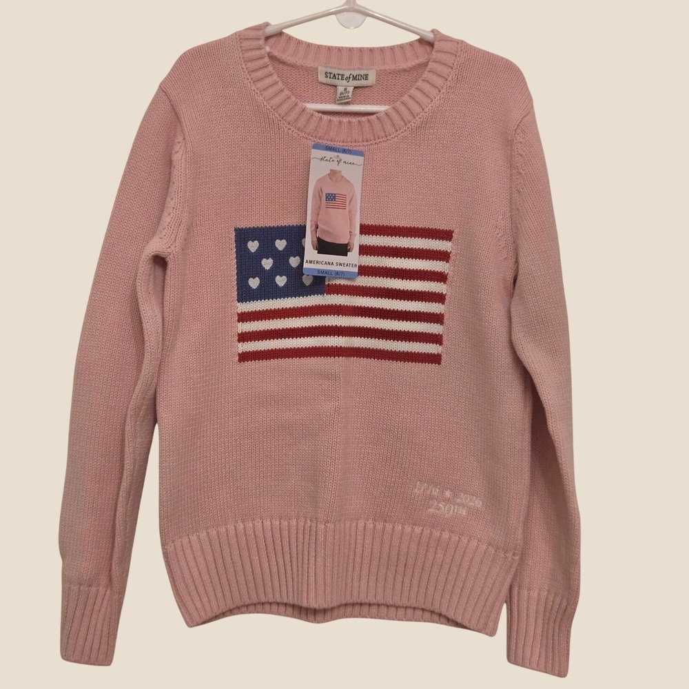 State of Mine Americana Sweater Pink Heart Flag 250th Anniversary Cotton 6/7